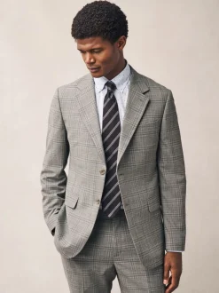 Taupe Tailored Fit Check Texture Suit Jacket