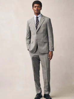 Taupe Tailored Fit Check Texture Suit Jacket