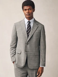 Taupe Tailored Fit Check Texture Suit Jacket