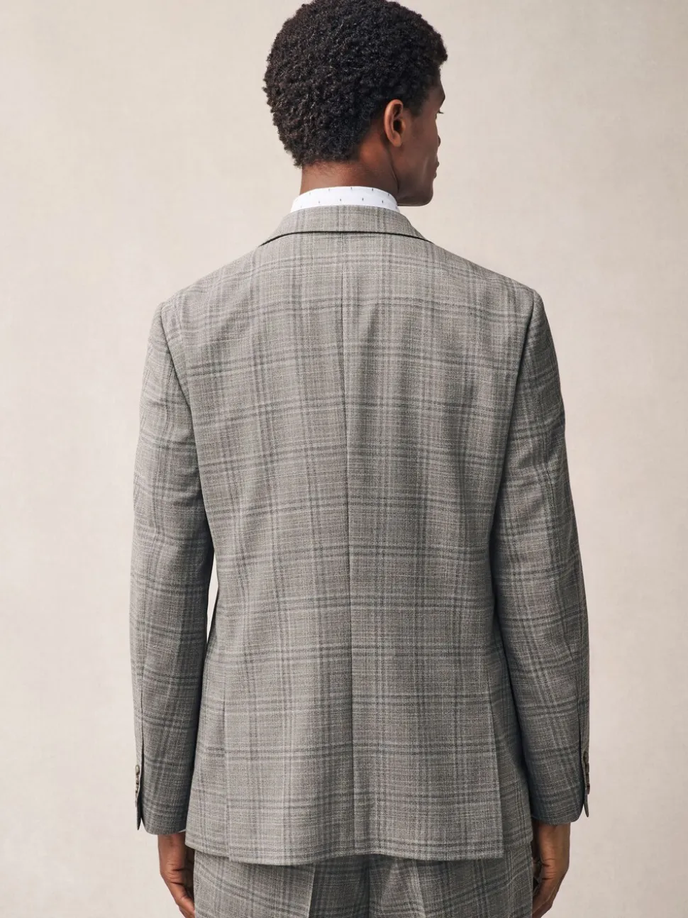 Taupe Tailored Fit Check Texture Suit Jacket