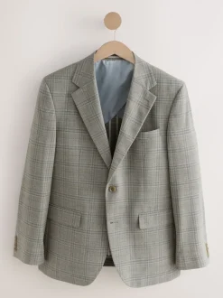 Taupe Tailored Fit Check Texture Suit Jacket