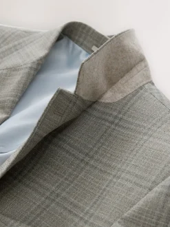 Taupe Tailored Fit Check Texture Suit Jacket