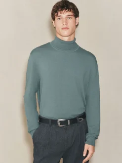 Teal Blue EDIT Knitted Long Sleeve Roll Neck Polo Shirt