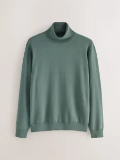 Teal Blue EDIT Knitted Long Sleeve Roll Neck Polo Shirt