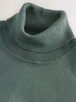 Teal Blue EDIT Knitted Long Sleeve Roll Neck Polo Shirt