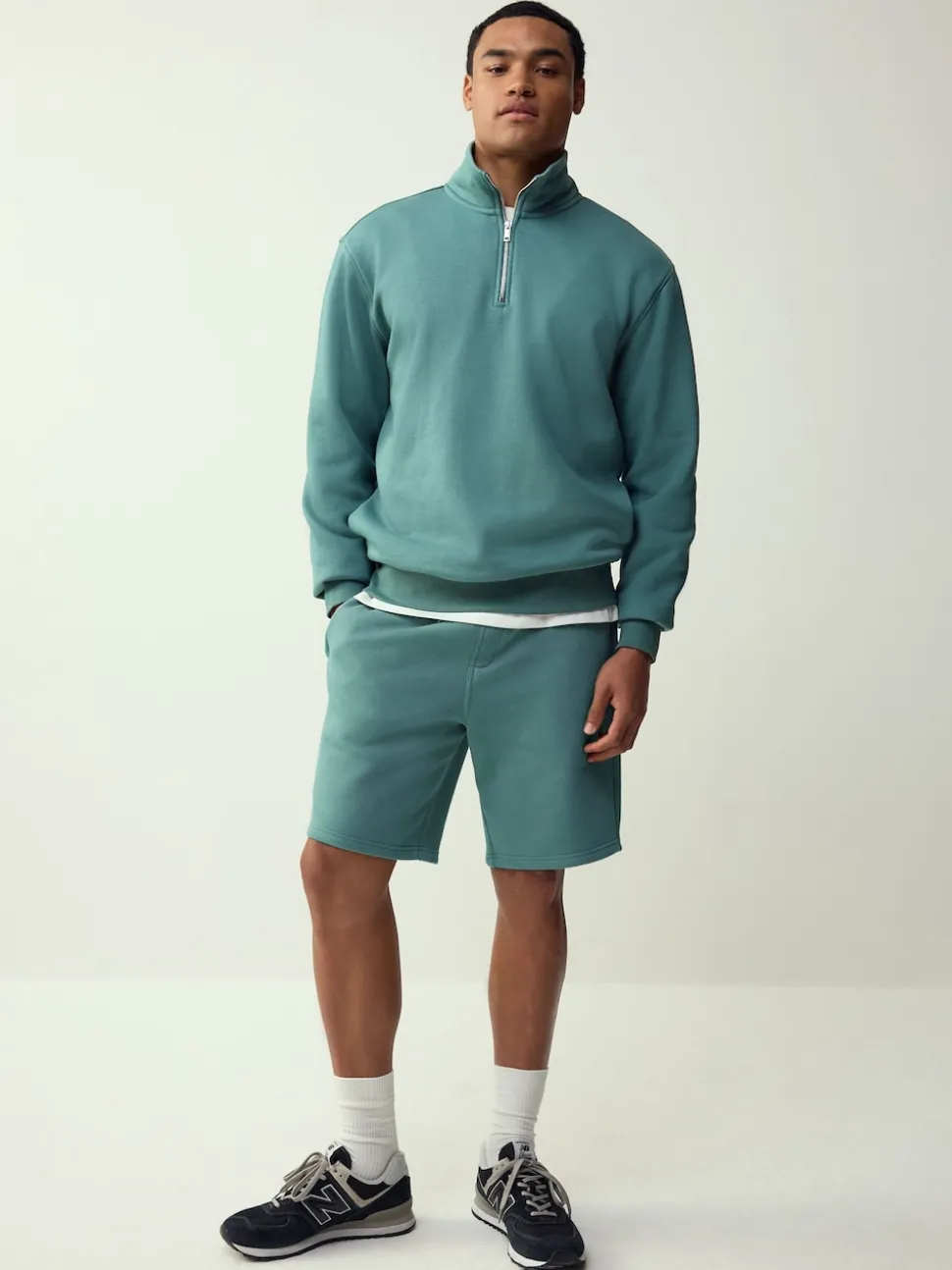 Teal Blue Quarter Zip Cotton Rich Jersey Sweatshirt