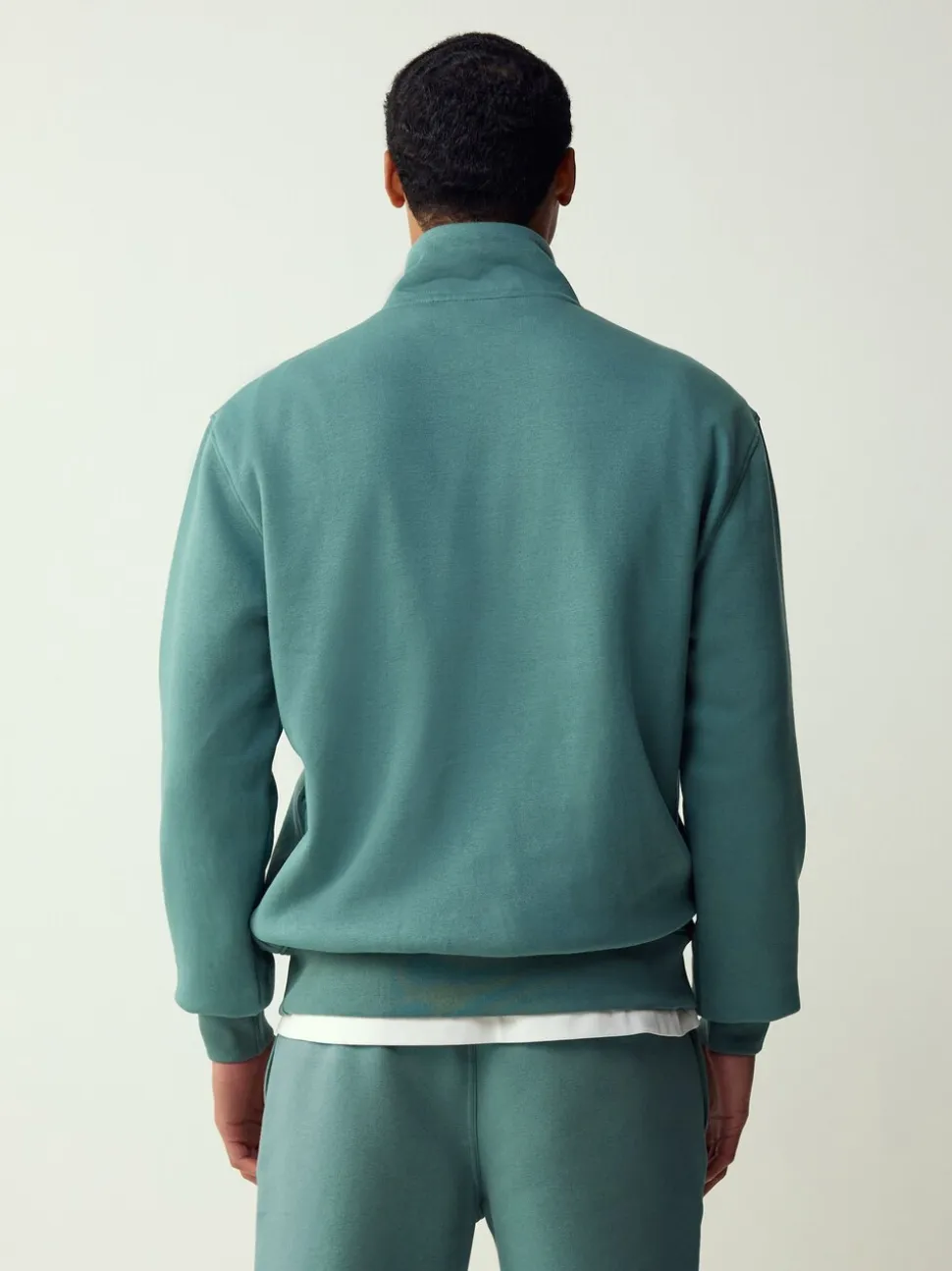 Teal Blue Quarter Zip Cotton Rich Jersey Sweatshirt