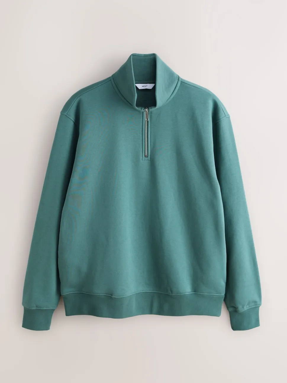 Teal Blue Quarter Zip Cotton Rich Jersey Sweatshirt