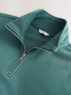 Teal Blue Quarter Zip Cotton Rich Jersey Sweatshirt