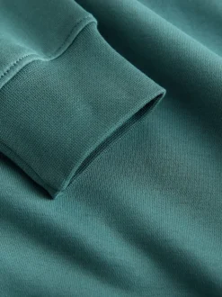 Teal Blue Quarter Zip Cotton Rich Jersey Sweatshirt