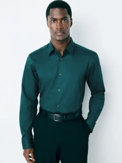 Teal Blue Regular Fit Easy Care Textured Single Cuff Smart Shirt