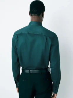 Teal Blue Regular Fit Easy Care Textured Single Cuff Smart Shirt