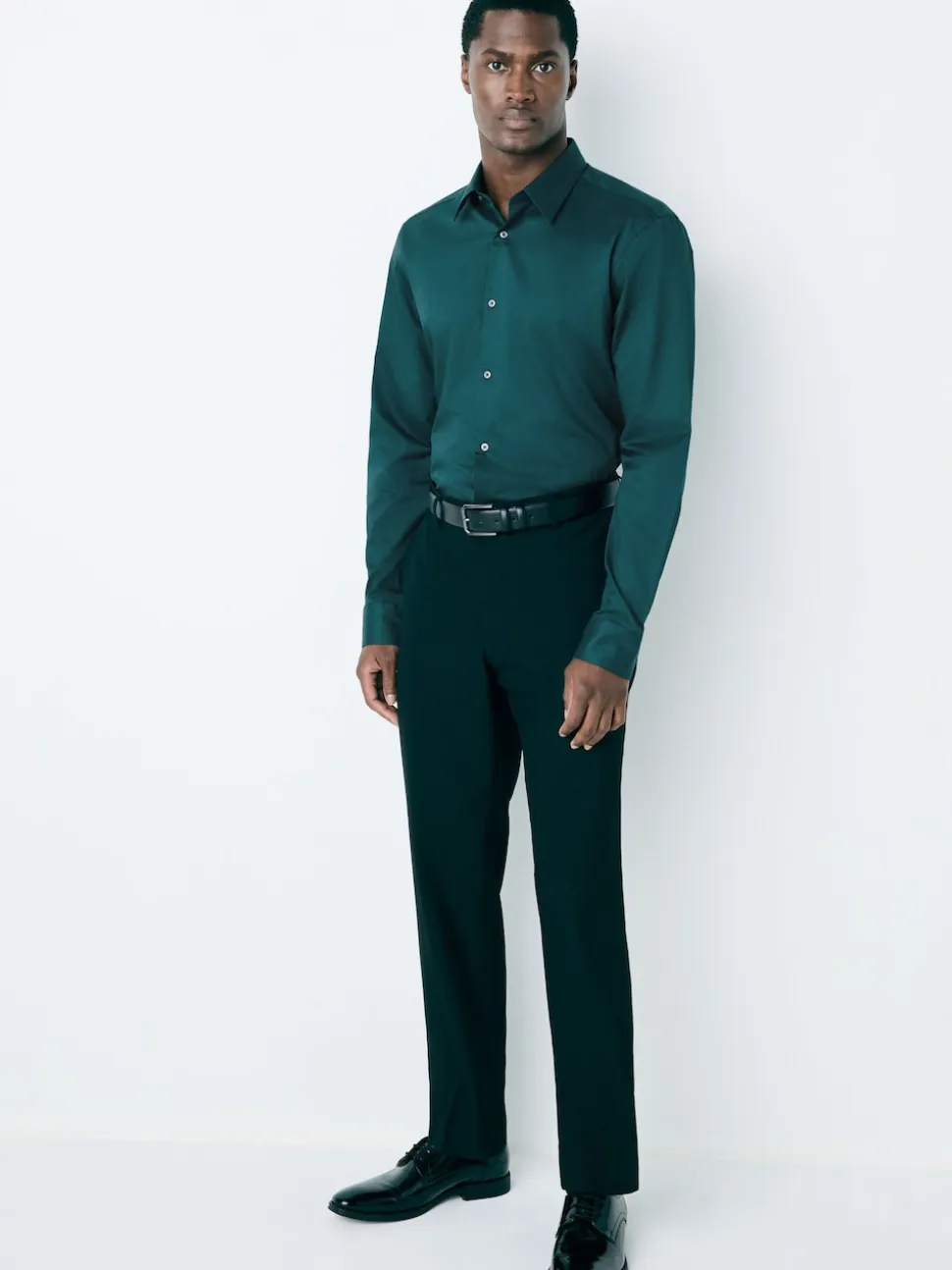 Teal Blue Regular Fit Easy Care Textured Single Cuff Smart Shirt