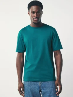 Teal Blue Regular Fit Essential Crew Neck Cotton T-Shirt