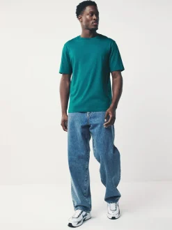 Teal Blue Regular Fit Essential Crew Neck Cotton T-Shirt