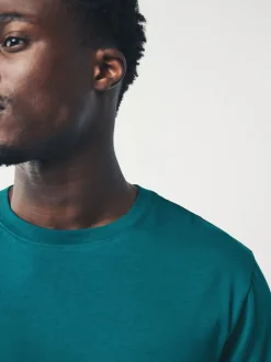 Teal Blue Regular Fit Essential Crew Neck Cotton T-Shirt