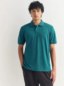 Teal Blue Regular Fit Short Sleeve Pique Polo Shirt