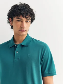 Teal Blue Regular Fit Short Sleeve Pique Polo Shirt