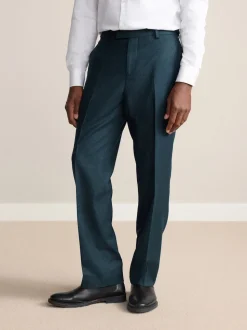 Teal Blue Regular Fit Signature Zignone Italian Wool Cashmere Blend Flannel Suit Trousers