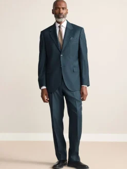 Teal Blue Regular Fit Signature Zignone Italian Wool Cashmere Blend Flannel Suit Trousers