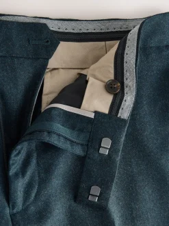 Teal Blue Regular Fit Signature Zignone Italian Wool Cashmere Blend Flannel Suit Trousers