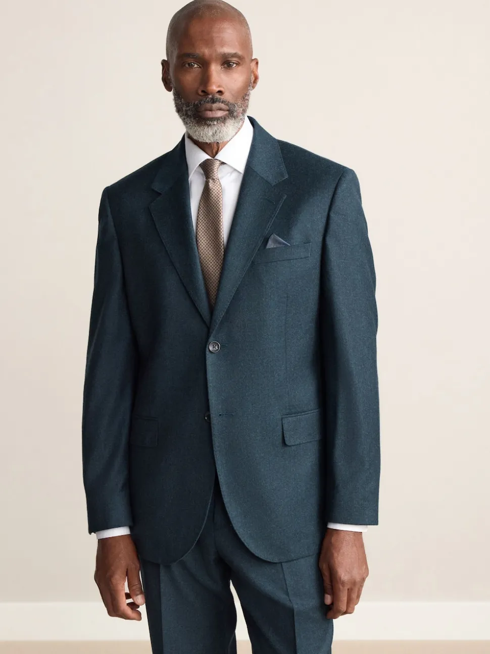 Teal Blue Regular Fit Signature Zignone Italian Wool Cashmere Blend Flannel Suit Jacket