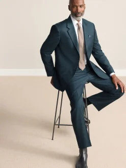 Teal Blue Regular Fit Signature Zignone Italian Wool Cashmere Blend Flannel Suit Jacket