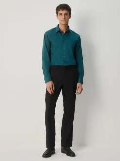 Teal Blue Slim Fit Easy Care Textured Single Cuff Smart Shirt