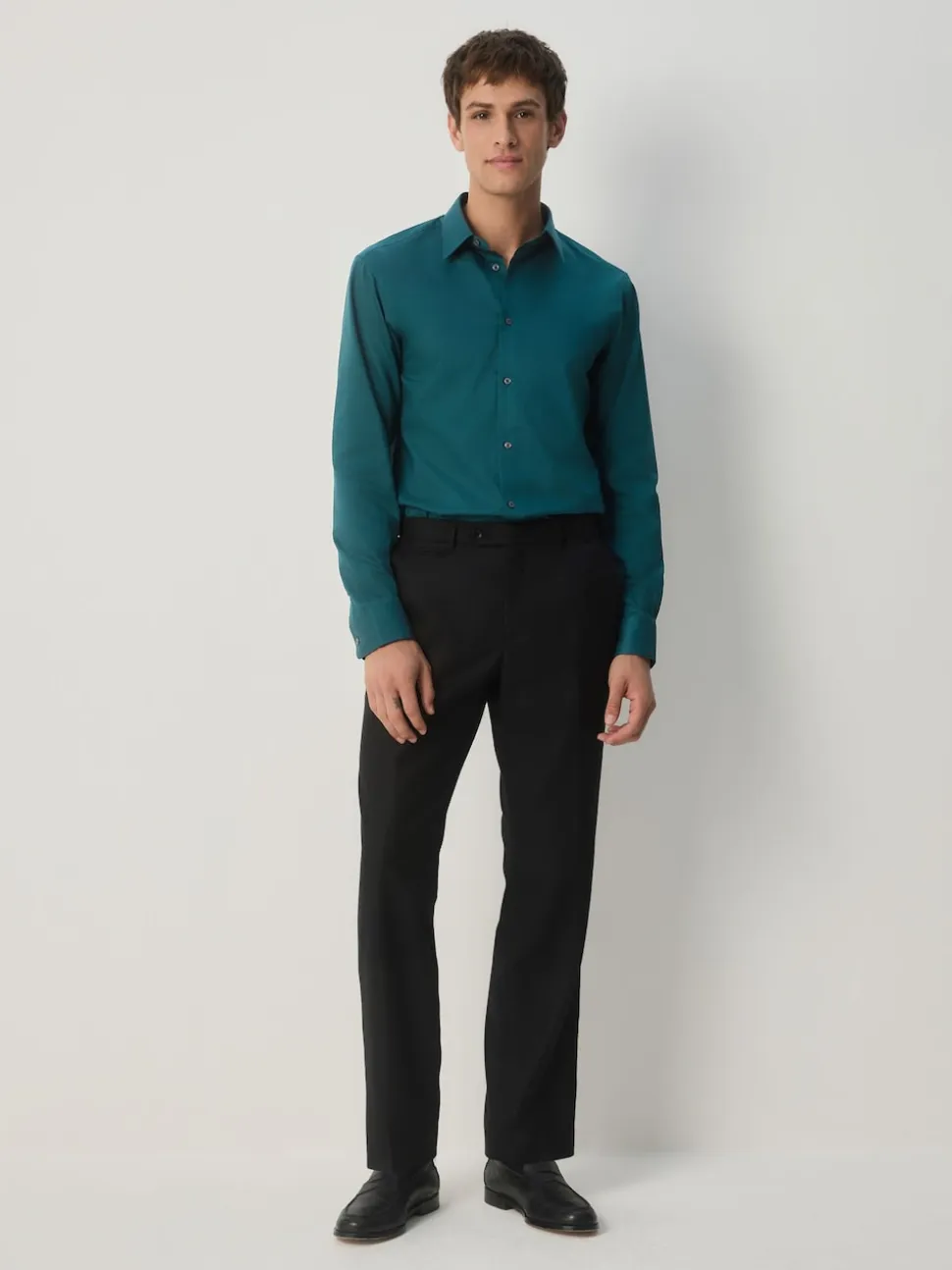 Teal Blue Slim Fit Easy Care Textured Single Cuff Smart Shirt