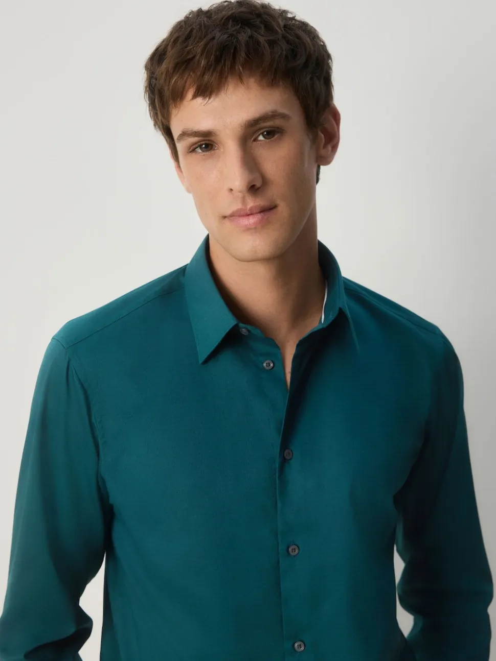 Teal Blue Slim Fit Easy Care Textured Single Cuff Smart Shirt