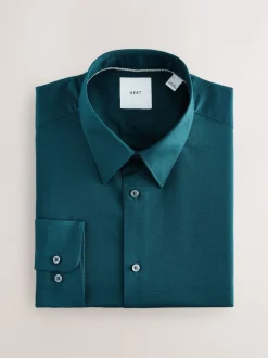 Teal Blue Slim Fit Easy Care Textured Single Cuff Smart Shirt