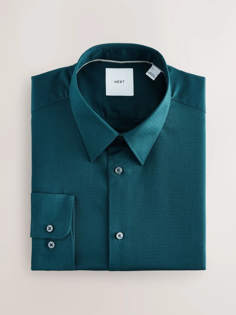 Teal Blue Slim Fit Easy Care Textured Single Cuff Smart Shirt
