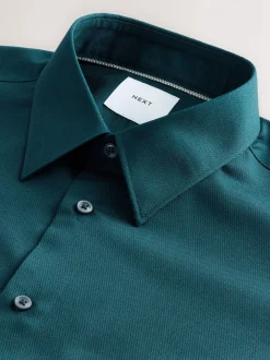 Teal Blue Slim Fit Easy Care Textured Single Cuff Smart Shirt