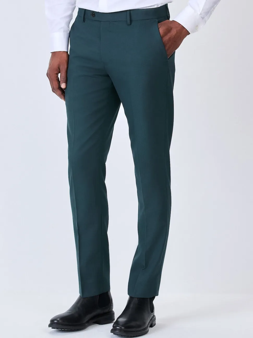 Teal Blue Slim Fit Textured Suit Trousers