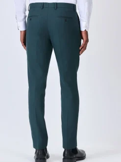 Teal Blue Slim Fit Textured Suit Trousers