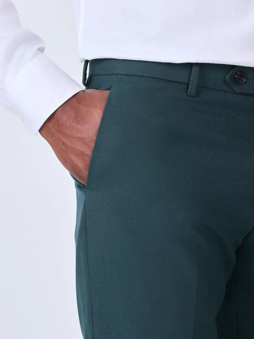 Teal Blue Slim Fit Textured Suit Trousers