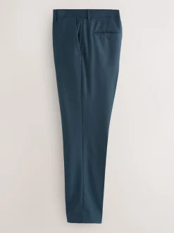 Teal Blue Slim Fit Textured Suit Trousers