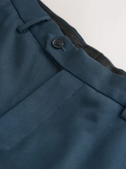 Teal Blue Slim Fit Textured Suit Trousers