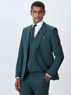 Teal Blue Slim Fit Textured Suit Jacket