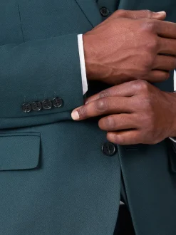 Teal Blue Slim Fit Textured Suit Jacket
