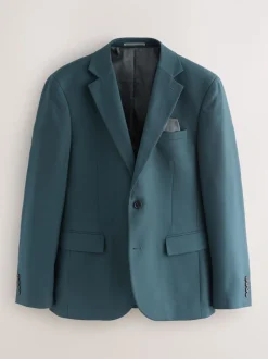 Teal Blue Slim Fit Textured Suit Jacket