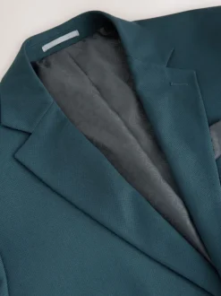 Teal Blue Slim Fit Textured Suit Jacket