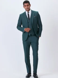 Teal Blue Textured Suit Waistcoat