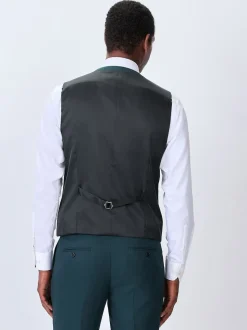 Teal Blue Textured Suit Waistcoat