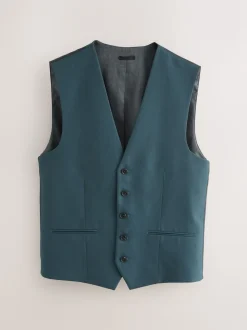 Teal Blue Textured Suit Waistcoat
