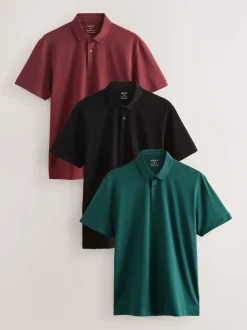 Teal Blue/Black/Rust Red Plain Short Sleeve Jersey Polo Shirts 3 Pack
