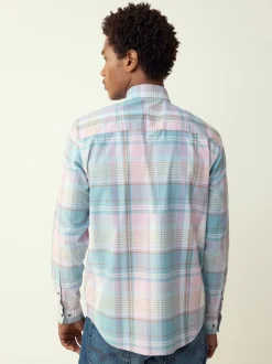 Teal Blue/Pink Madras Check Regular Fit Easy Iron Button Down Oxford Shirt