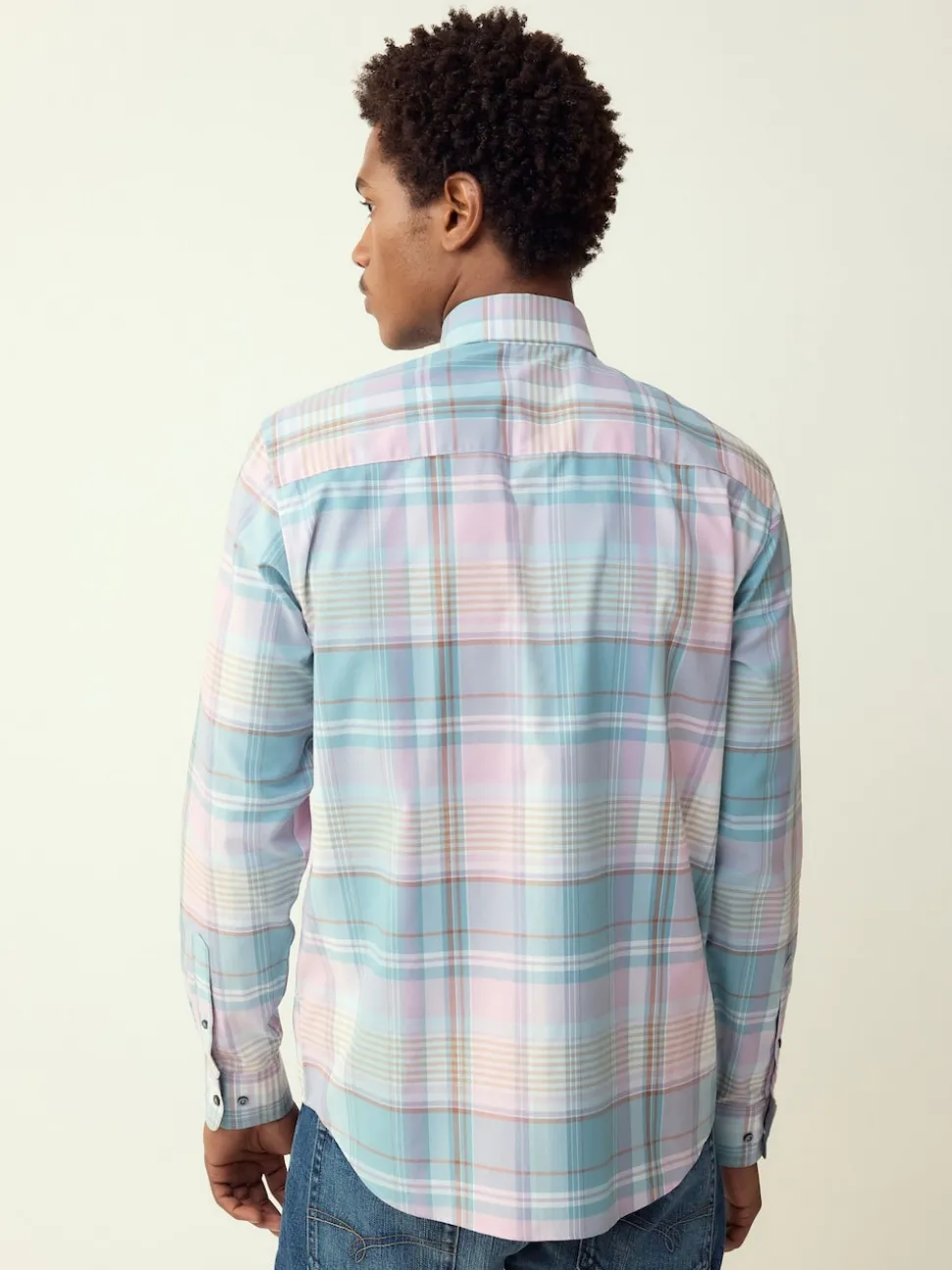 Teal Blue/Pink Madras Check Regular Fit Easy Iron Button Down Oxford Shirt