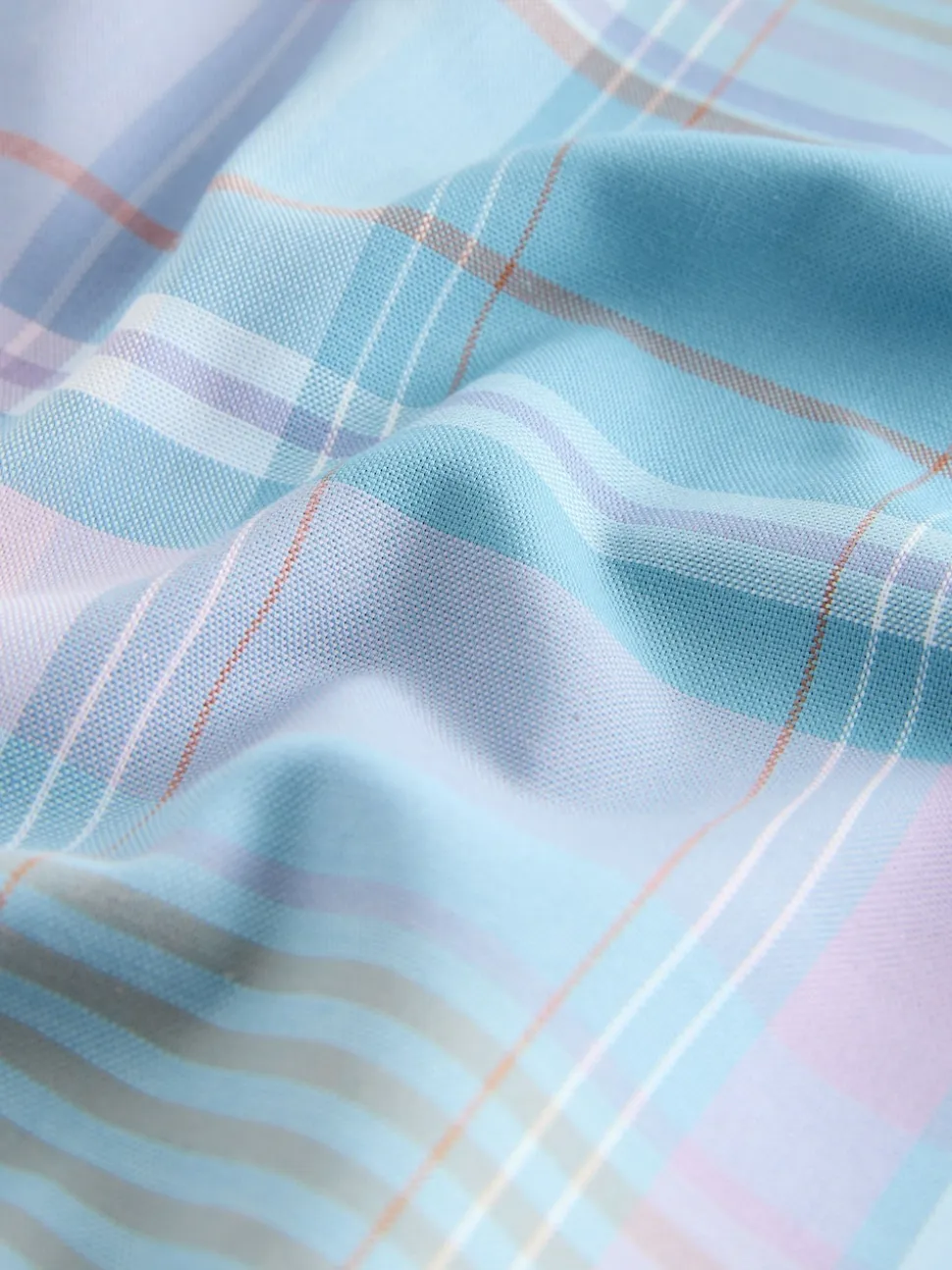 Teal Blue/Pink Madras Check Regular Fit Easy Iron Button Down Oxford Shirt