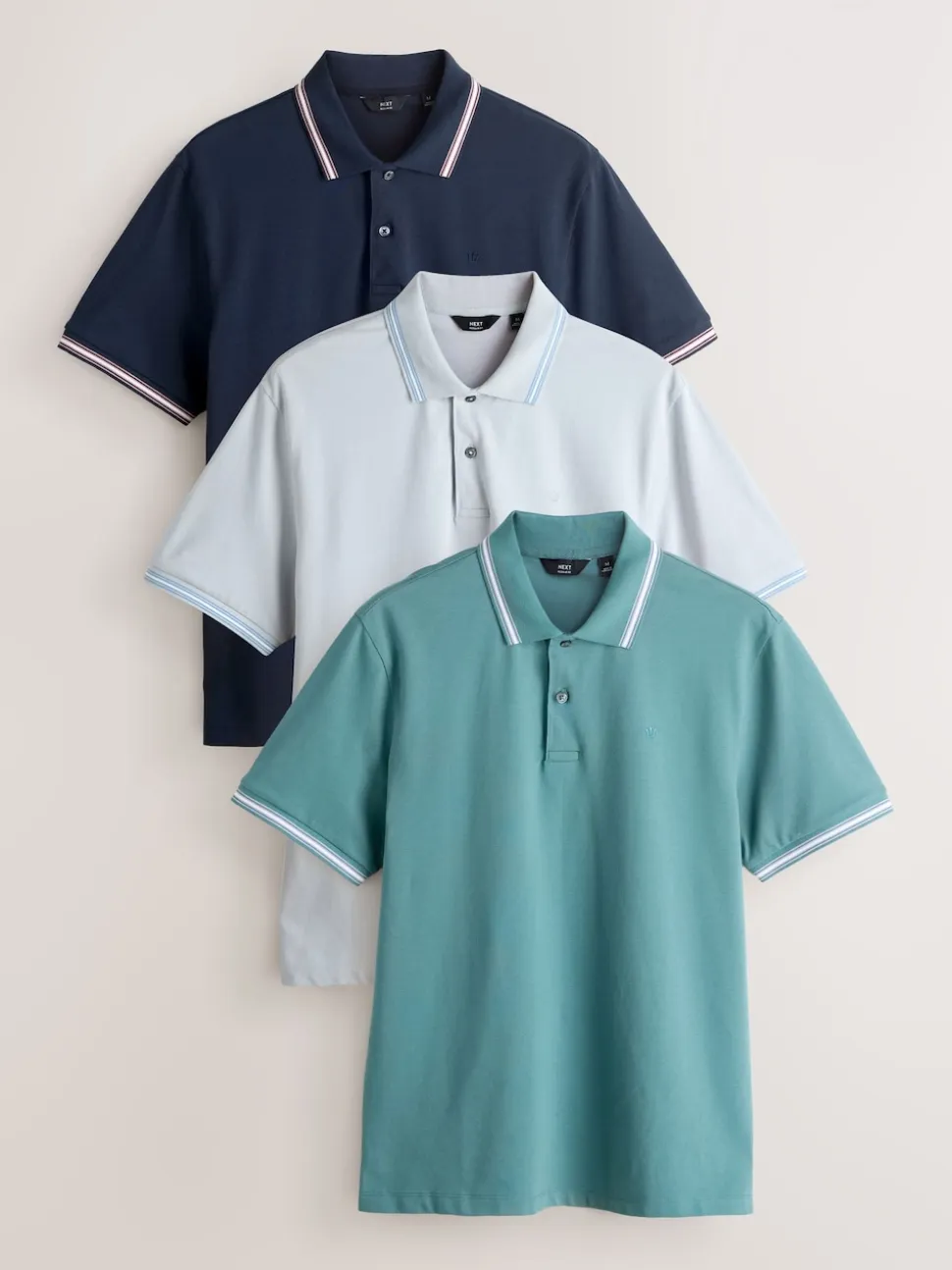 Teal/Navy/Grey Short Sleeve Tipped Pique Polo Shirts 3 Pack